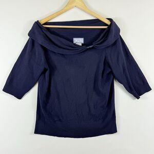 April Cornell Trading Blue Short Sleeve Cowl Boat Neck Bow Sweater Women's Large